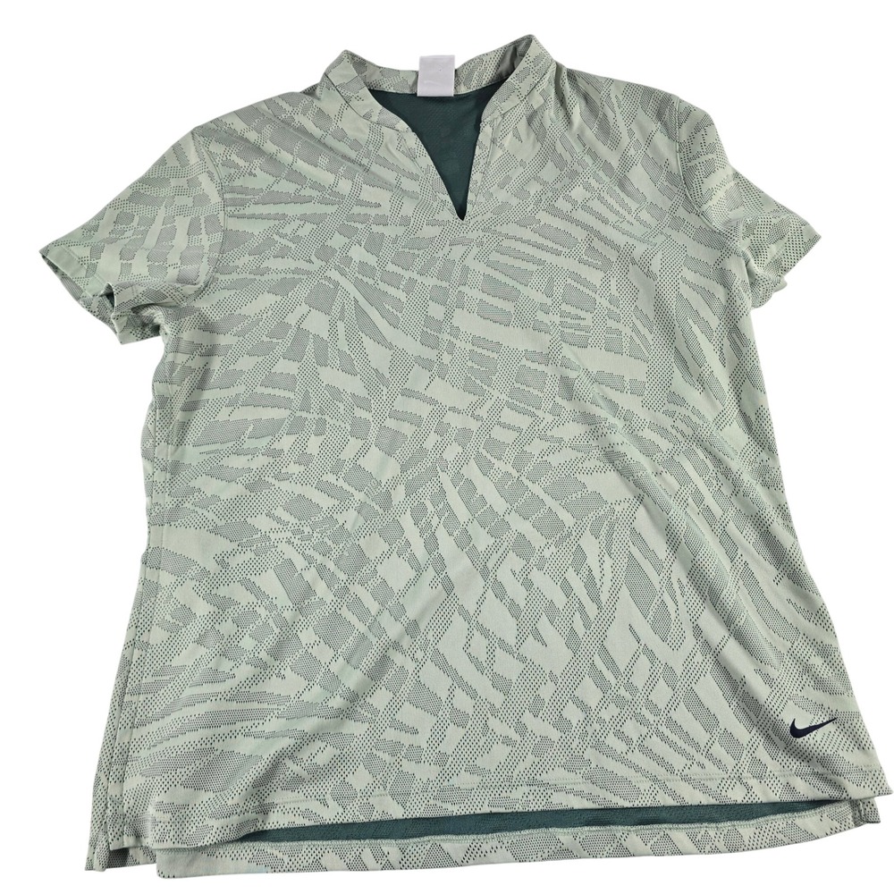 Nike Dri-FIT Womens XL Green Abstract Print V-Neck Golf Polo Shirt DA3261-387